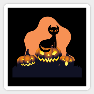 Halloween Spooky Pumpkins Black Cat and Happy Fall Season Autumn Vibes Happy Halloween Magnet